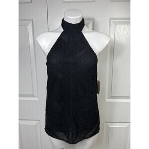 NEW Trouve Women's Halter Black Top Size Extra Small Lace Front Blouse